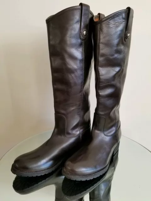 Frye Melissa Button Lug Tall Black Leather Riding Western Pull On Boots Size 7