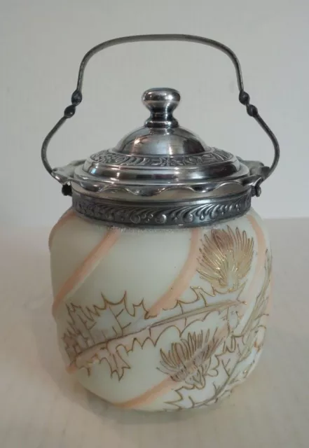 Nice Mt. Washington "Crown Milano" Art Glass Enameled Cracker Jar