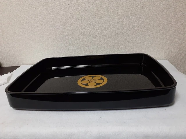 Japanese Wooden Serving Tray Vtg Obon With gold powder family crest-2