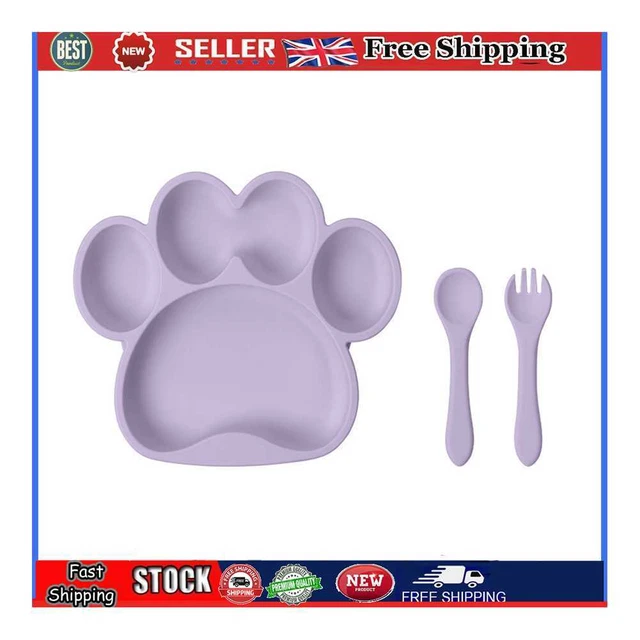 Cuchara y tenedor de silicona para bebé con ventosas (púrpura)
