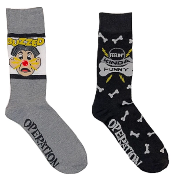 New Men’s OPERATION GAME 2 Pair OF Crew Socks BUZZED, FEELIN’ KINDA FUNNY
