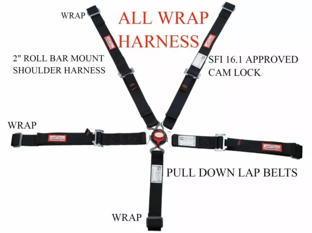 Black Jr Dragster 2" Race Harness Sfi 16.1 Certified Cam Lock Roll Bar Mount