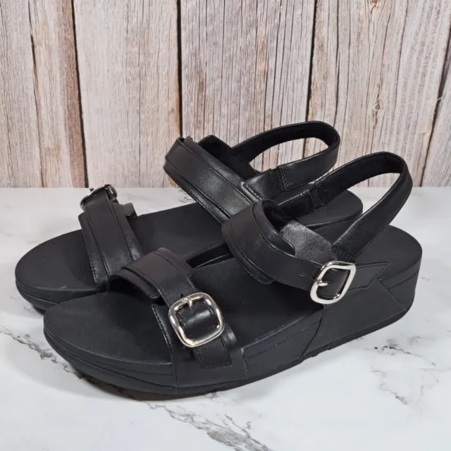 Fitflop Lulu Adjustable Black Leather Platform Sandals Women's Size 8.5 (VGC)