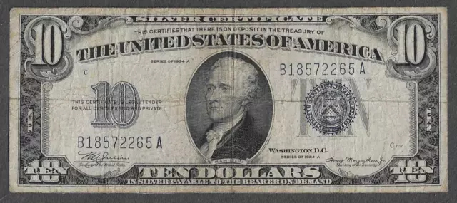 FR. 1702 Ten Dollars ($10) Series of 1934A Blue Seal Silver Certificate