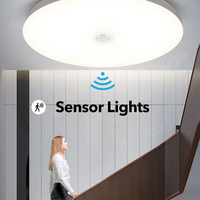 Reality Leuchten LED Deckenleuchte, Bewegungsmelder, LED fest integriert, warmweiß, 2er SET Deckenbeleuchtung mit Dämmerungssensor für Treppenhaus