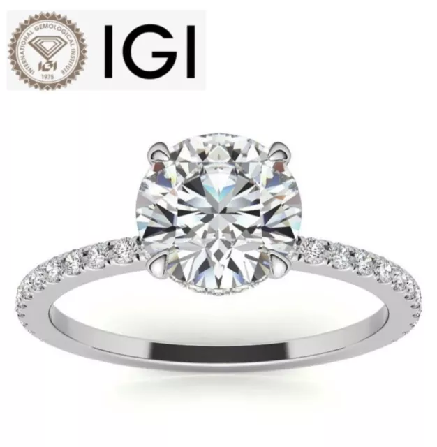 1.30 Ct IGI GIA Lab Grown Diamond Engagement Ring Round Cut 14K White Gold