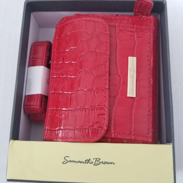 New Leather Croc Embossed Wallet small Samantha Brown Orig. Box Red 4.5 x 3.5" 2