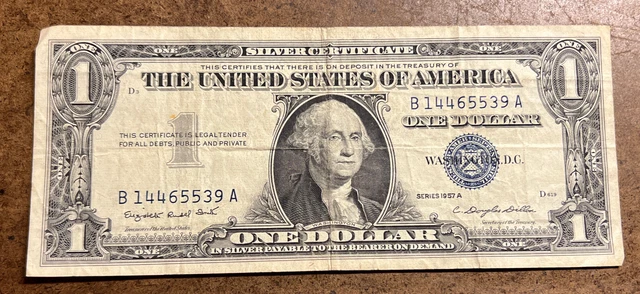 1957 A US One Dollar Silver Certificate Blue Seal Banknote Circulated Nice