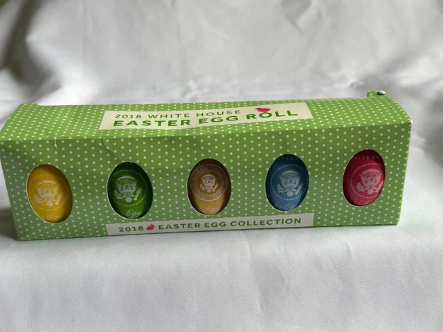 2018 Box Set Donald Trump Melania Easter Wood Roll Eggs Signed Wh White House