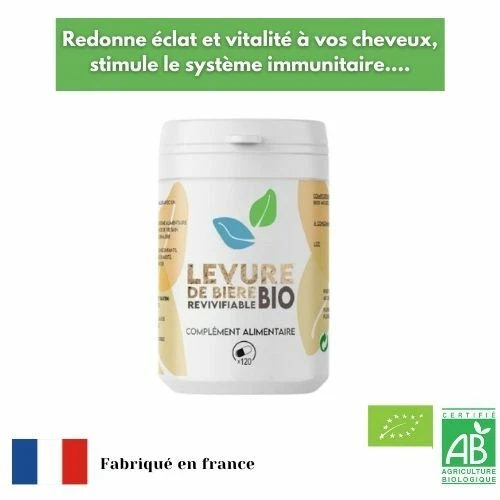 Levure de bière Bio Ecocert -éclat des cheveux et peau -120gélules-385mg/gélule