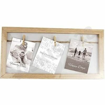 ART Deco Scatola in legno cornice foto lavaggio linea esegue il pegging si adatta a 3 Foto Muro Appeso Regalo 