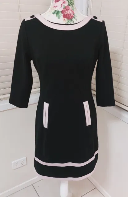 Black And White Retro Mod Dress REVIEW Size 10 1960's Ponte 3/4 Sleeve Shift