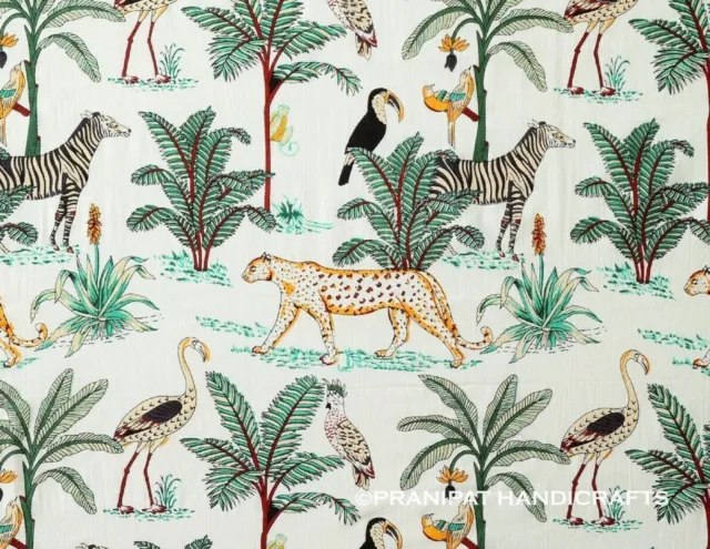 Indien Animal Coton Imprimé Ethnique de Luxe Blanc Doux Robe Faisant Tissu Yard