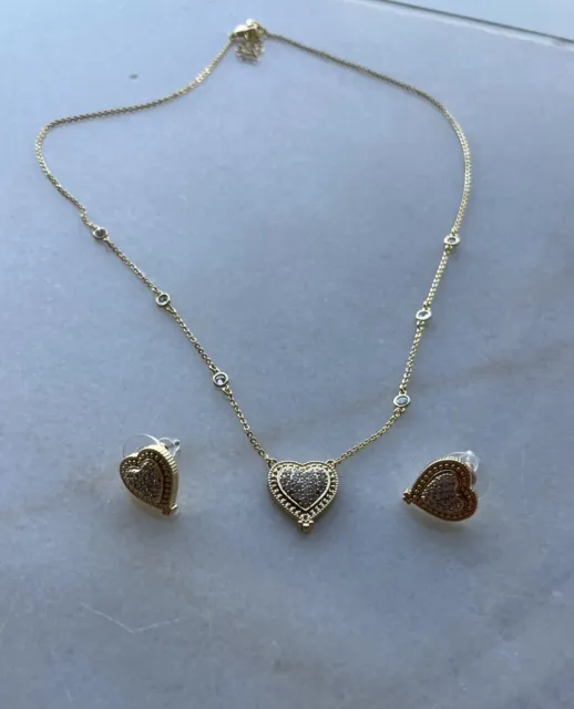 Made With Swarovski Crystals Heart Pendant Necklace Gold Plated With Earrings