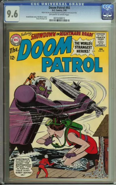 Doom Patrol #93 Cgc 9.6 Ow/Wh Pages // Bob Brown Cover 1965