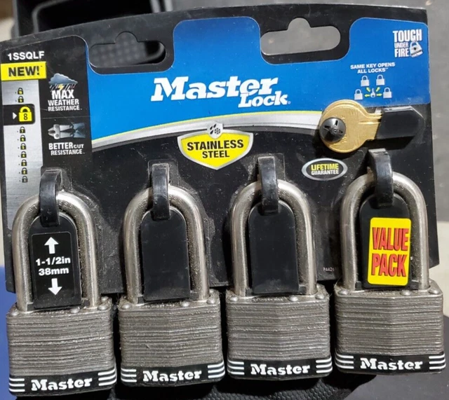 *NEW* Master Lock Stainless Steel Outdoor Padlock | 4 Pack Keyed Alike | 1SSQLF