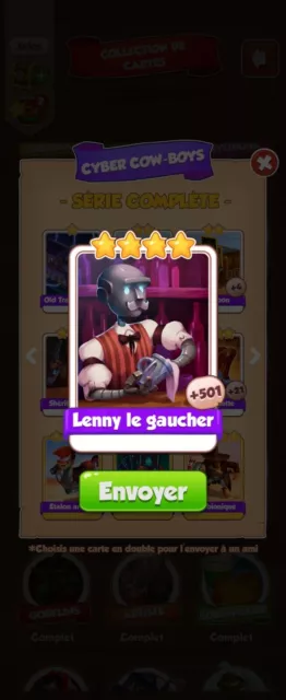 Lenny le gaucher X 5 cartes set cyber cowboys coin master