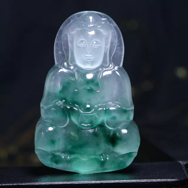 Perfect High Ice Chinese Jade Precision Carved Guanyin Bodhisattva Pendant Y35