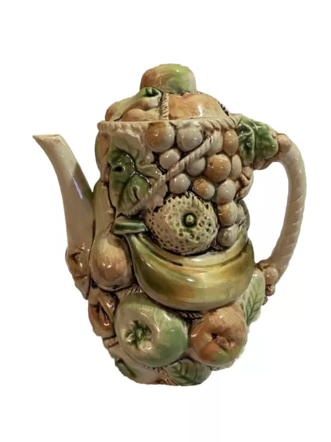 Rare Vintage Tilso Tea Coffee Pot Ceramic Hand Painted Fruits Decor Collectible