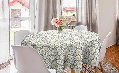 Grey and Yellow Round Tablecloth, Spring Daisies Summer Themed Ornament