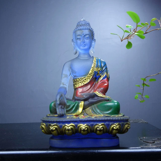 Chinese Old Beijing Glaze Carved Painted Sakyamuni Buddha Statue Home Decor Art