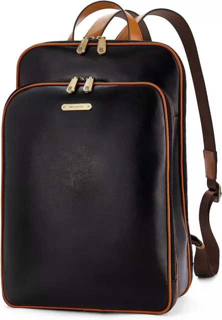 BOSTANTEN Womens Laptop Backpack, 15.6 inch Leather Computer Black With Brown