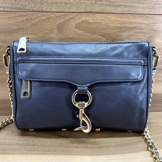 Rebecca Minkoff Crossbody Bag Dark Gray Leather Mini Mac Zip Chain Strap