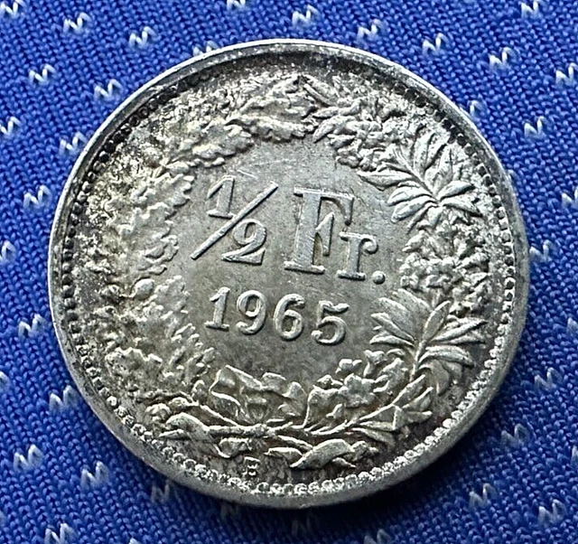 1965 Switzerland 1/2 Franc Coin AU +  .835 Silver   #G94