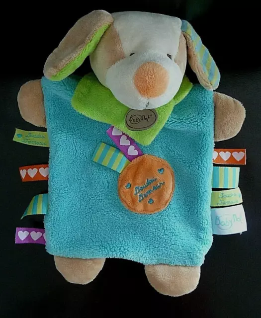 *.DOUDOU PLAT BABY NAT CHIEN DOUDOU D'AMOUR bleu orange vert zétik't ET.NEUF*