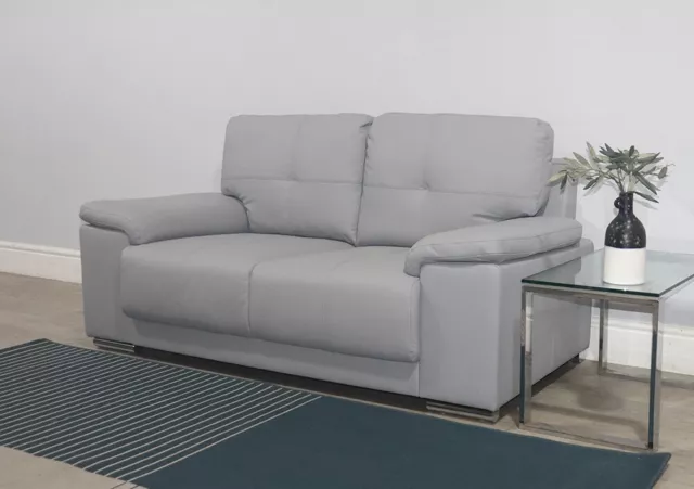 Kansas grey leather discount 3 seater sofa