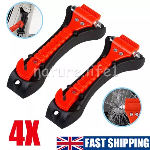 4 x Emergency Hammer Car Window Breaker Seatbelt Cutter Breaks Glass UK