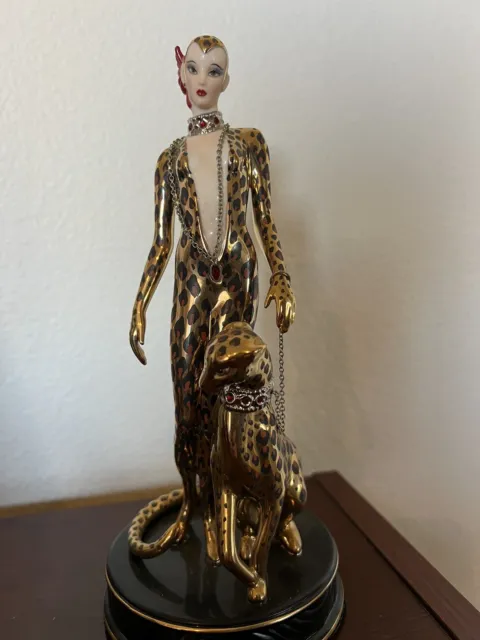 House of Erte Franklin Mint Leopard Art Deco Limited Edition Porcelain Figurine