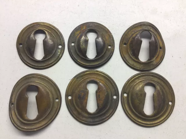 6) Antique Round Brass Escutcheon Key Hole Covers Two Sizes