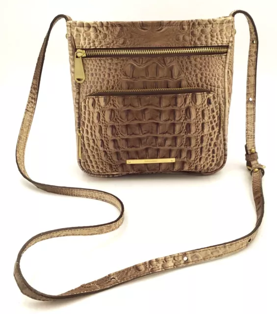 Brahmin Tan/Brown Croc Embossed Leather Crossbody Bag w/ Gold-Tone Detail (+COA)