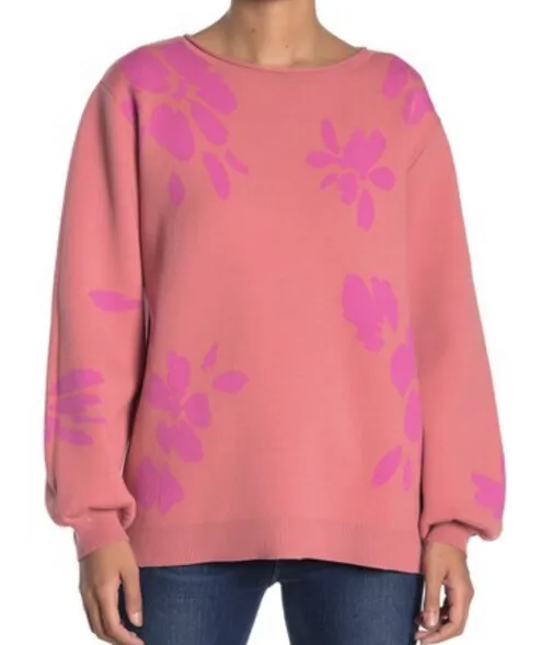 NWT 14th & Union Womens Floral Jacquard Knit Sweater Pink Size S