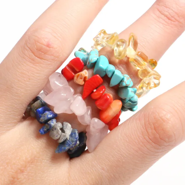 Natural Gemstone Thumb Ring Crystal Beaded Stretch Chakra Stacking Healing