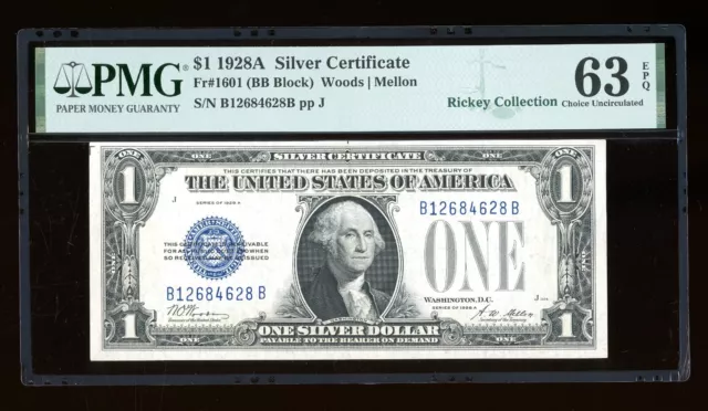 DBR 1928-A $1 Silver Funnyback Fr. 1601 BB Block PMG 63 EPQ Serial B12684628B