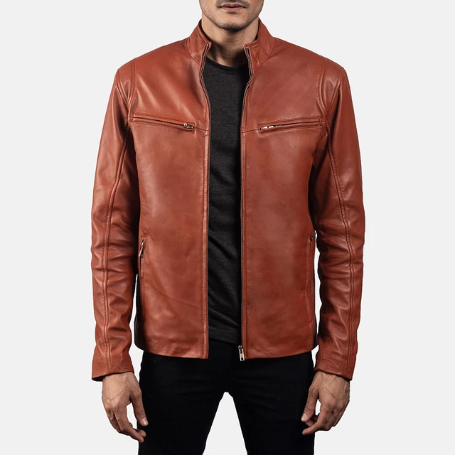 Jacket Leather Mens Vintage Men Motorcycle Coat Biker Size Bomber Suede Tan C4