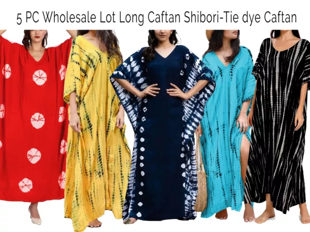 5 PC Wholesale Lot Long Caftan Shibori-Tie dye Caftan