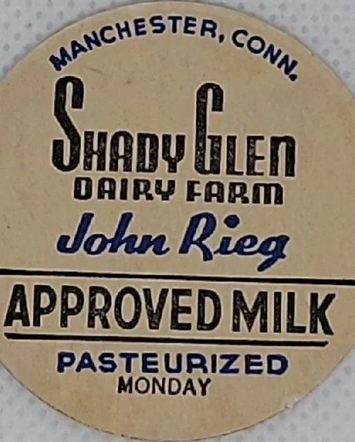 Shady Glen Dairy Farm Milk Cap Mannchester, Conn.