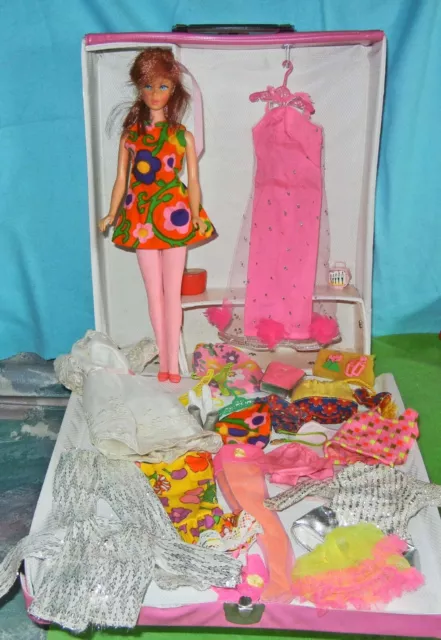 Vintage Barbie doll TNT mod, titian hair, clothing lot, case, Japan