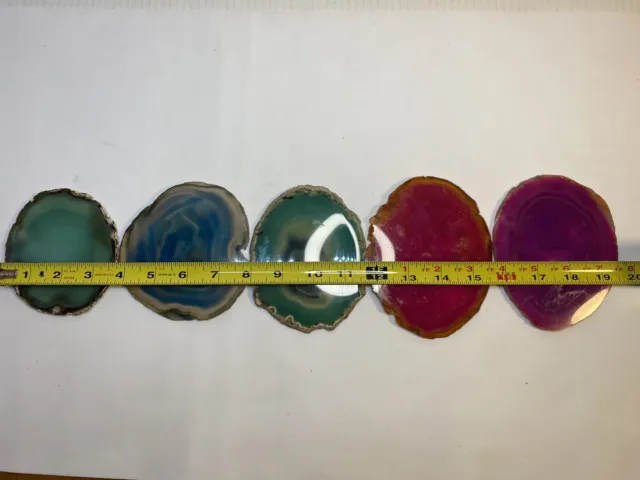 Agate geodes 5 slices polished 2 sides mixed colors
