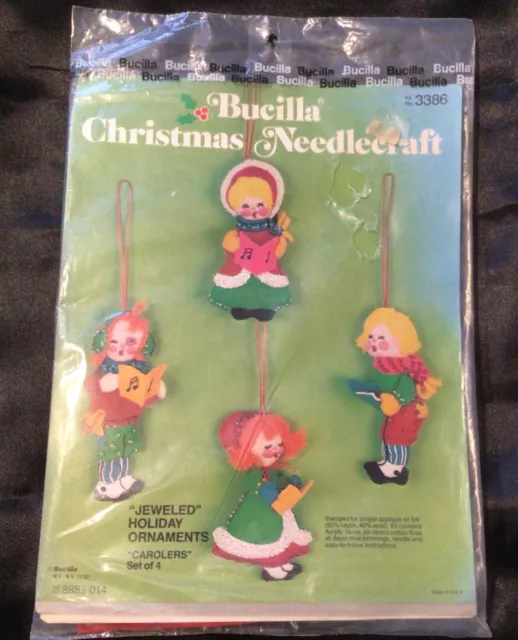 Vintage Bucilla Weihnachten Nadelhandwerk Kit niedliche Carol Sänger Filz Applikation Neu