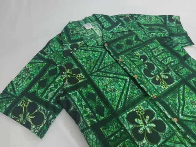 New! Vtg Hawaiian Styled In California JC Penny Tribal Print Shirt Medium Green 2