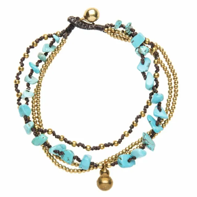 Ankle Bracelet Brass Bell Anklet Turquoise Bead Multistrand - 81stgeneration