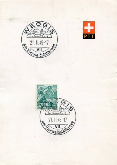 Sur Feuillet Depliant / Ptt / Helvetia Suisse Oblitere Weggis 21/11/1945