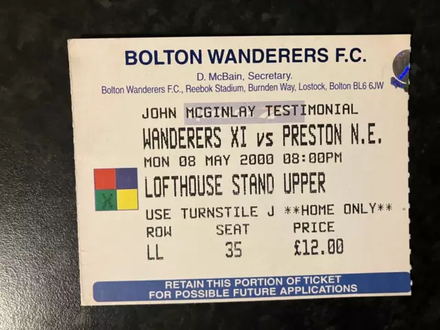 1999/00    Bolton Wanderers    v    Preston North End    McGinlay Testimonial