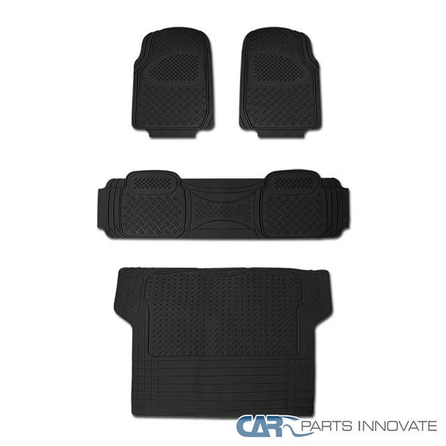 4PC Front+Rear+Cargo Heavy Duty Black Rubber Floor Mat Carpet Pickup Semi Custom