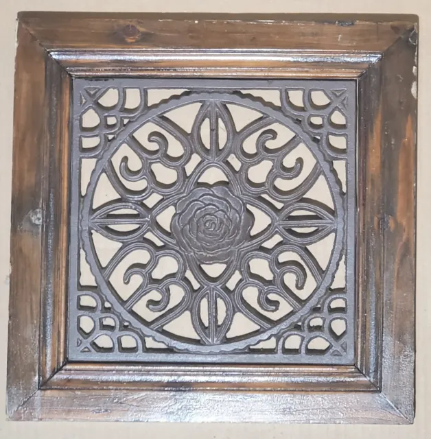 Antique early 20th Architectural Salvage - ART 13.5" Mandala Square Iron & Wood