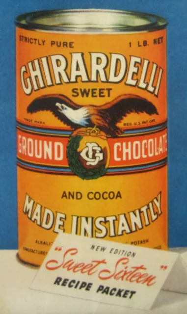 Vintage Ghirardelli Chocolate Recipe Cards Cocoa Sweet 16 Nu Malt Ad c 1930-40s